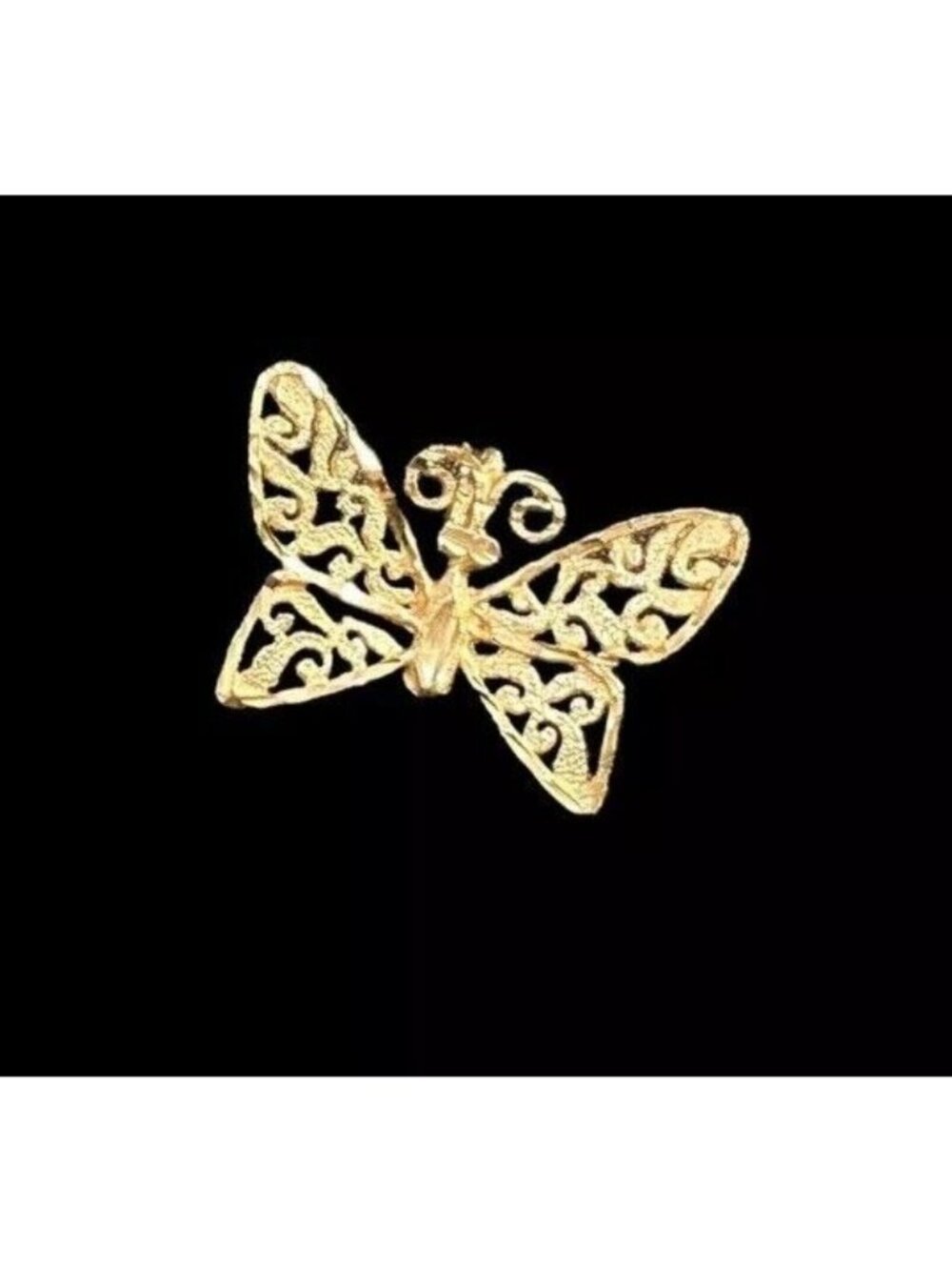14k Yellow Gold Scrollwork Filigree Butterfly Pendant Vintage